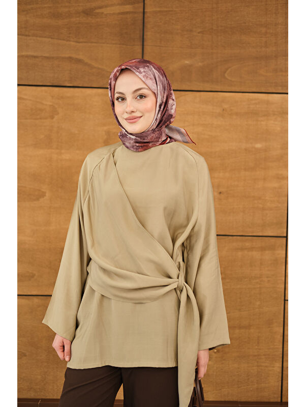 Locco Moda Kadın Şal Detay Yandan Bağlamalı Bluz Vizon