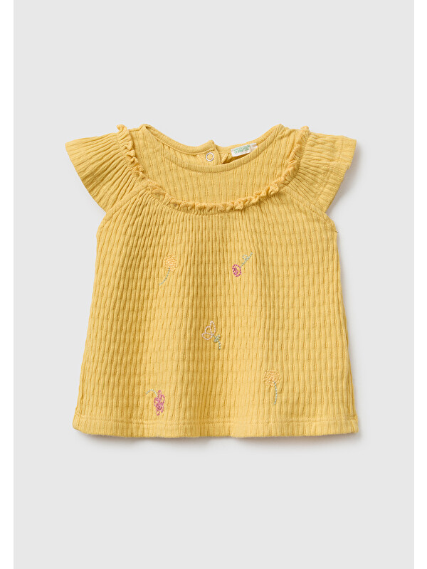 United Colors Of Benetton Bebek Hardal Sarısı Fırfır Detaylı Yuvarlak Yaka T-Shirt