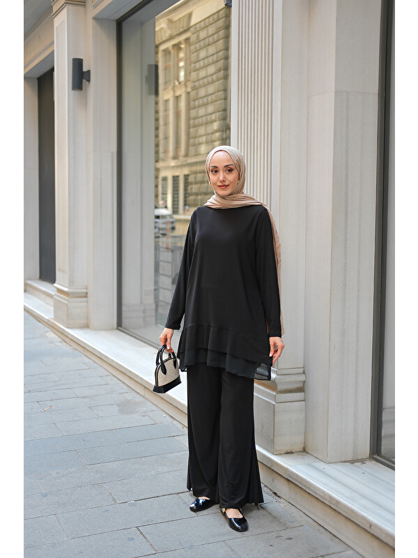 Locco Moda Kadın Tül Detay İkili Takım Siyah