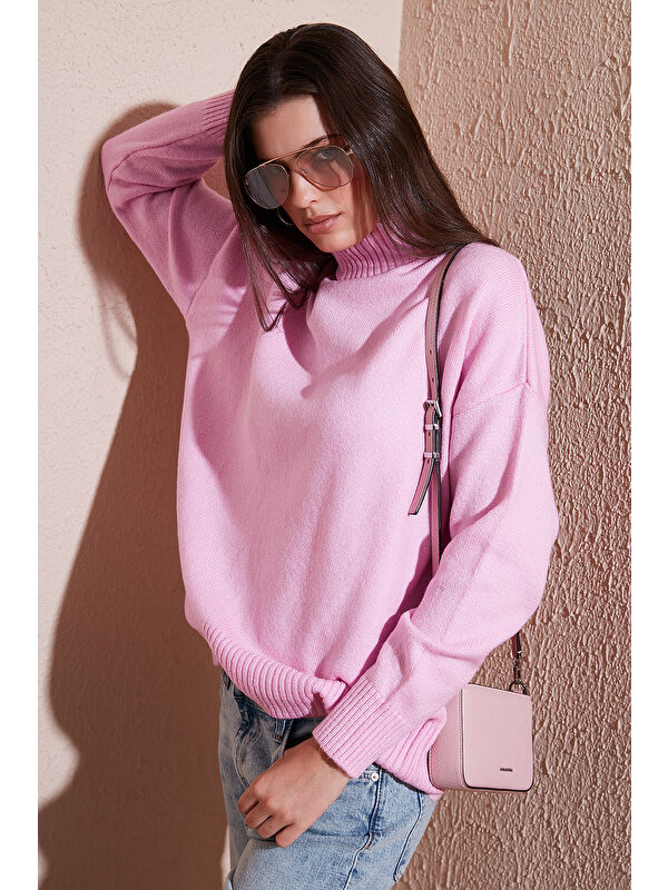 Lela Premium Oversize Fit Balıkçı Yaka Yumuşak Dokulu Triko Kazak 680KZ00469