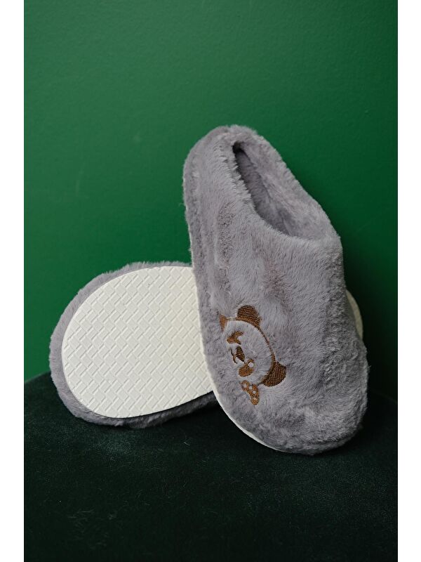 Panda Nakışlı Kadın Ev Terliği Pelüş Terlik Çeyiz ve Bohça Terliği Ses Yapmaz Kalın Taban - Görsel 7