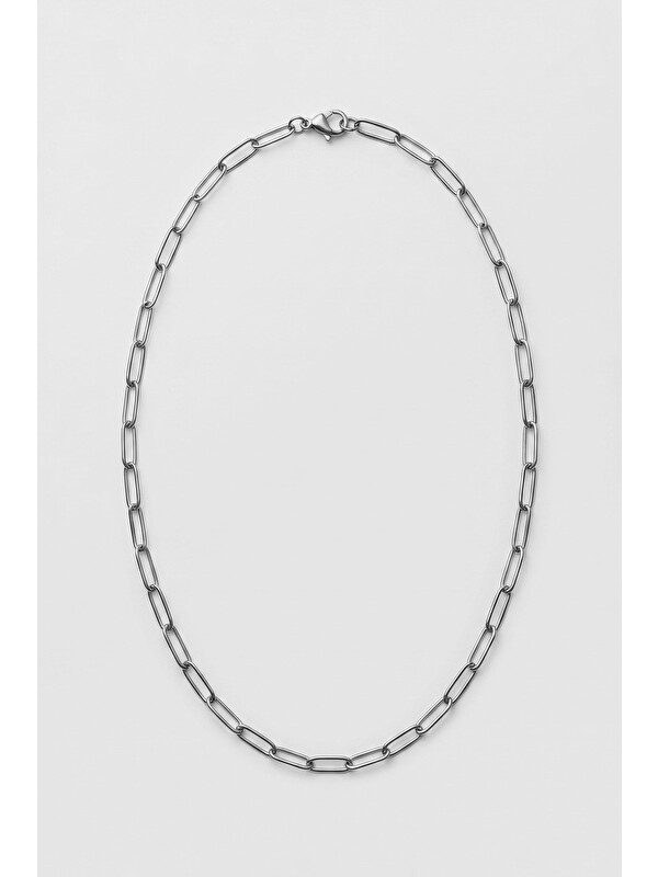 Abluka Online Unisex Oval Halkalı Çelik Zincir Kolye Gümüş