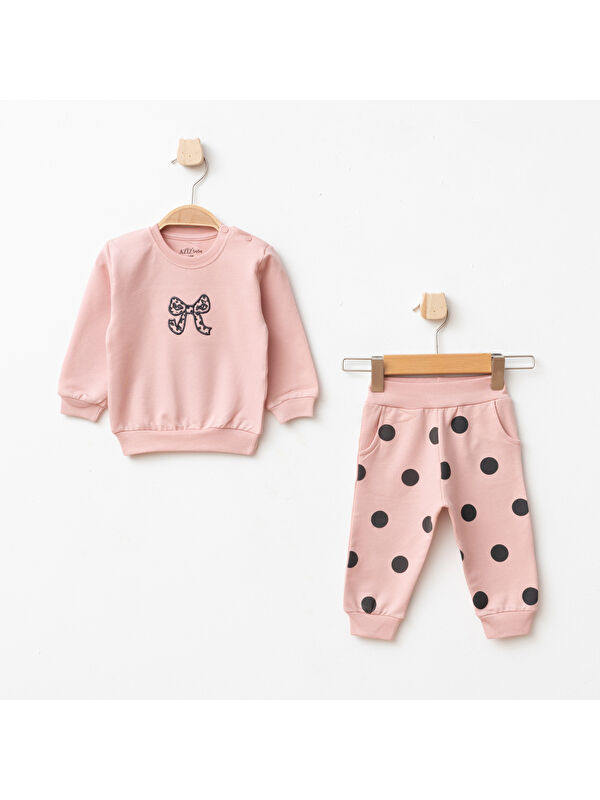AZİZ BEBE Kız Bebek Nakışlı Sweatshirt Pantolon 2'li Alt Üst Bebek Takımı 3 Ay-36 Ay