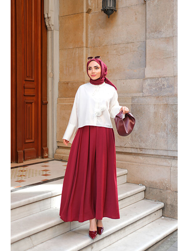 Locco Moda Kadın Linda Etek Bordo