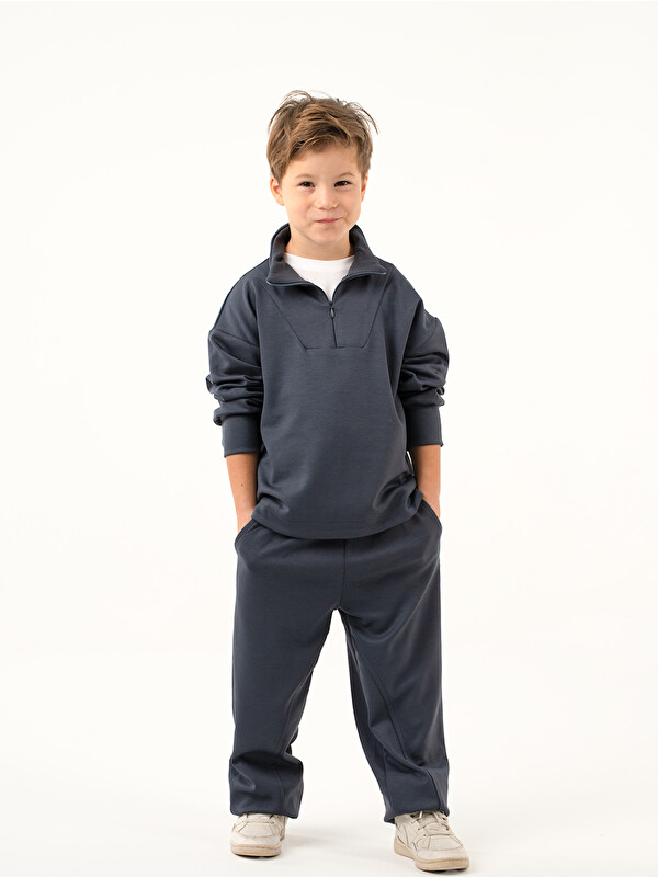 Catz Kids Erkek Çocuk Zipper Koyu Gri Yumuşak Modal Eşofman Takım