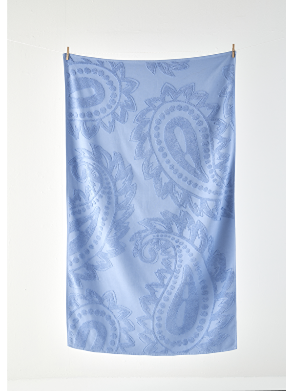 Bella Maison %100 Pamuk Paisley Jakarlı Plaj Havlusu Mavi (90x160 cm)