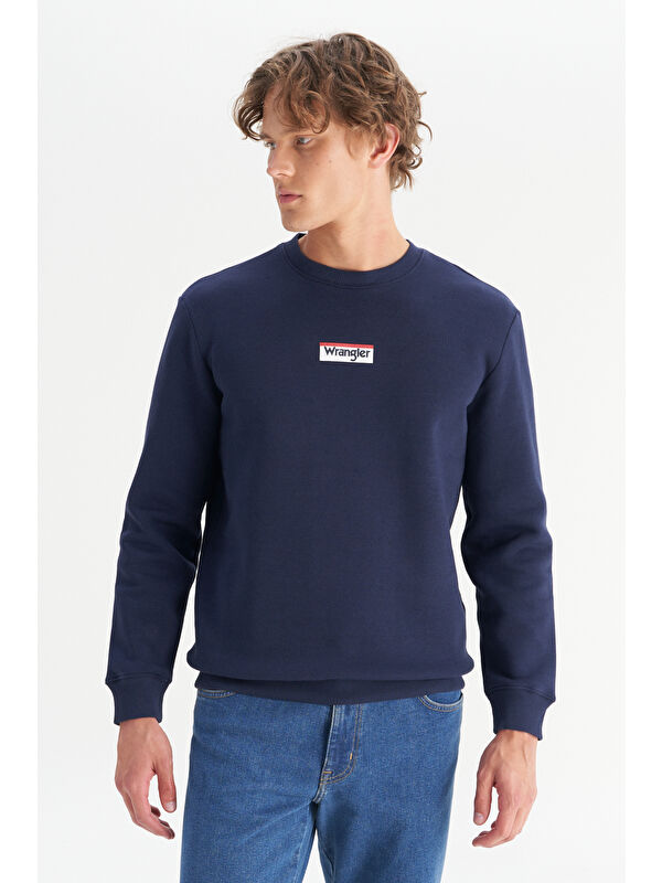 Wrangler Regular Fit Bisiklet Yaka İçi Polarlı Lacivert Sweatshirt