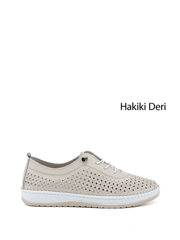 GÖNDERİ(R) Kadın YENİ BEJ Bağcıklı Hakiki Deri Comfort Ayakkabı