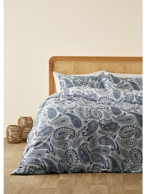 Bella Maison %100 Pamuk Saten Paisley Çift Kişilik Nevresim Takımı Mavi (200x220 cm)