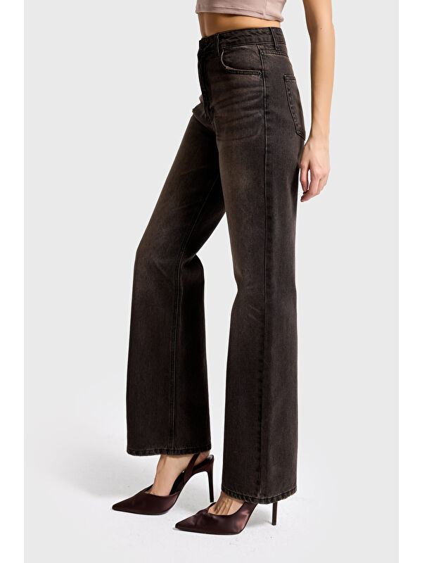 It's Basic Kadın Koyu Jean Rengi Doris 2s6-62 Straight Fit Yüksek Bel %100 Pamuk Denim Jean