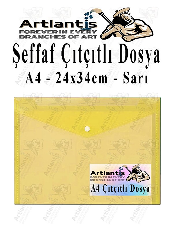 Artlantis A4 Çıtçıtlı Dosya Şeffaf Renkli Zarf Dosya 1 Adet Çıt Çıtlı Dosya Su Geçirmez 100 Yaprak Kapasite