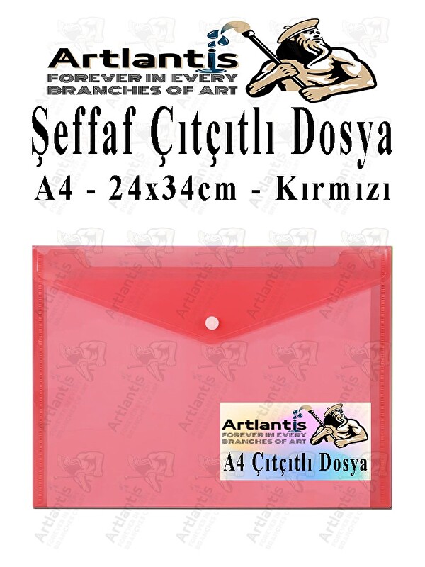 Artlantis A4 Çıtçıtlı Dosya Şeffaf Renkli Zarf Dosya 1 Adet Çıt Çıtlı Dosya Su Geçirmez 100 Yaprak Kapasite