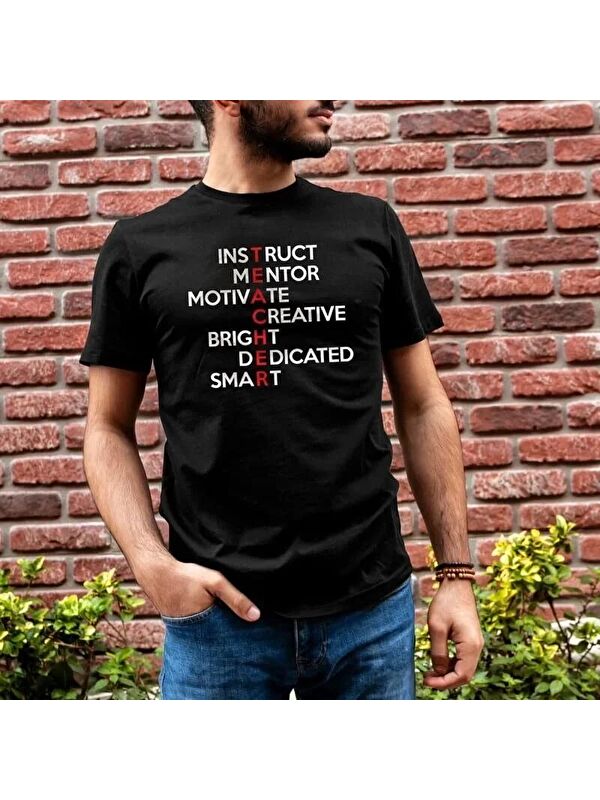 Jane's Unisex Bisiklet Yaka Baskılı Oversize T-Shirt - Siyah