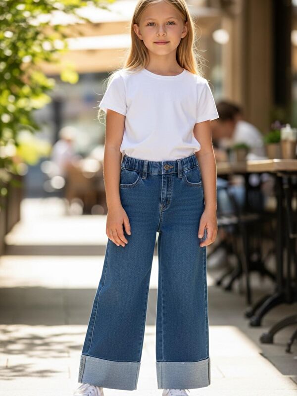 A.S.L GOLF CLUB Kız Çocuk Loose Fit Düz Paça Basic Düz Jean Pantolon