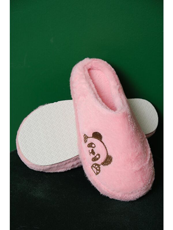 Panda Nakışlı Kadın Ev Terliği Pelüş Terlik Çeyiz ve Bohça Terliği Ses Yapmaz Kalın Taban - Görsel 7