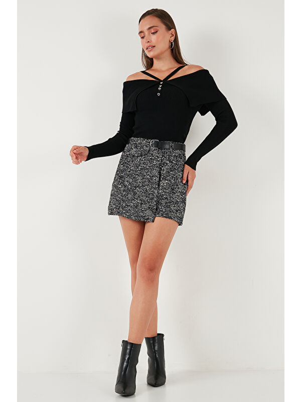Lela Pamuklu Kırçıllı Relaxed Fit Mini Boy Kemerli Şort Etek 611SR0083