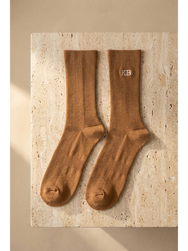 Katia And Bony Unisex K&B Nakışlı Soket Çorap Kahverengi