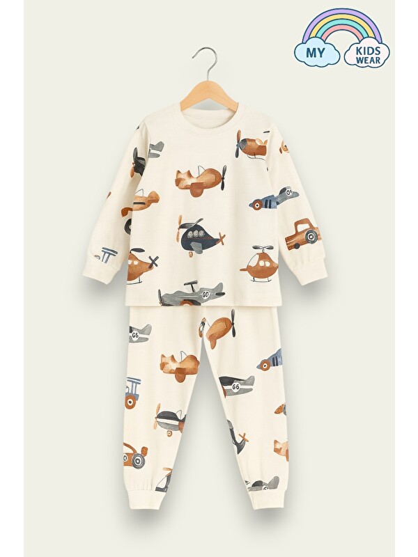 My Kids Wear Çocuk Pamuklu Desenli İkili Pijama Takımı 4-8 Yaş 12234