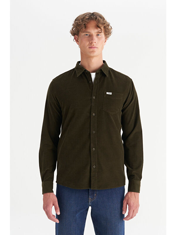 Wrangler %100 Pamuk Regular Fit Klasik Yaka Cepli Kadife Gömlek
