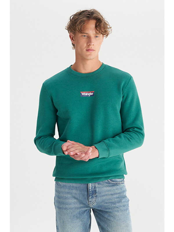 Wrangler Regular Fit Bisiklet Yaka İçi Polarlı Yeşil Sweatshirt