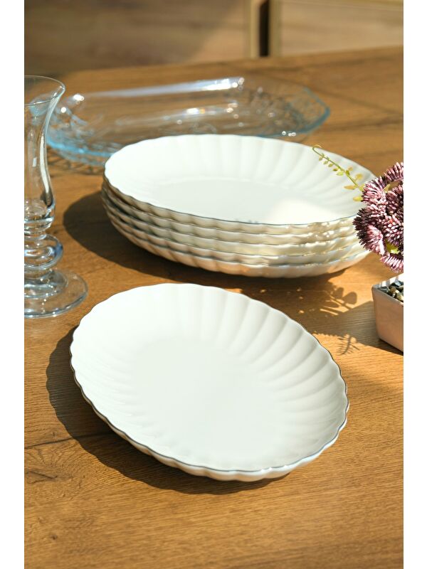 Kütahya Porselen Bone Luz Platin File Kayık Tabak 27x19cm BNLZF28KY220 6 lı
