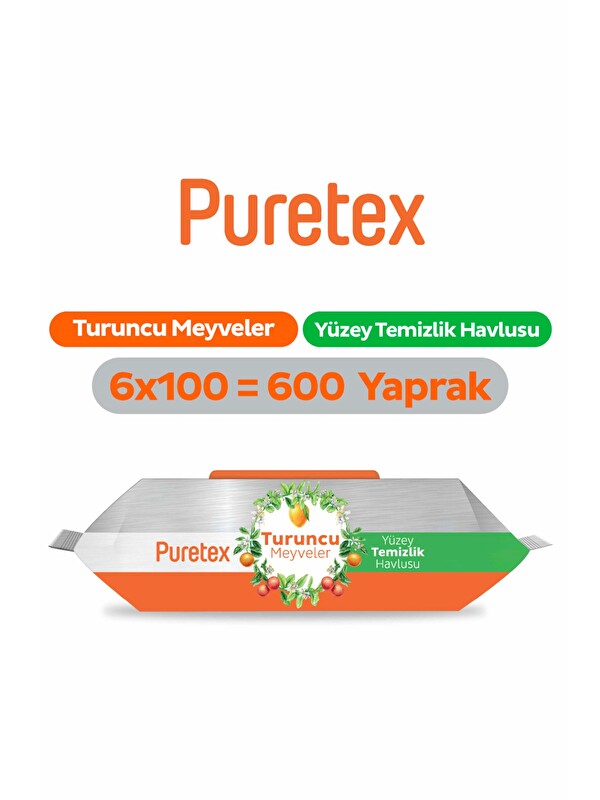 Puretex Yüzey Temizlik Havlusu Turuncu Meyveler 6x100 (600 Yaprak)