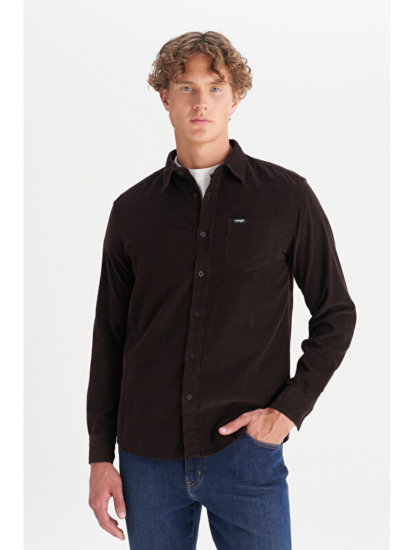 Wrangler %100 Pamuk Regular Fit Klasik Yaka Cepli Kadife Gömlek