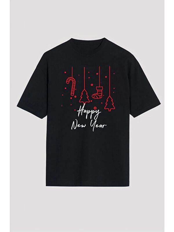 Jane's Happy New Year Baskılı T-shirt - Siyah