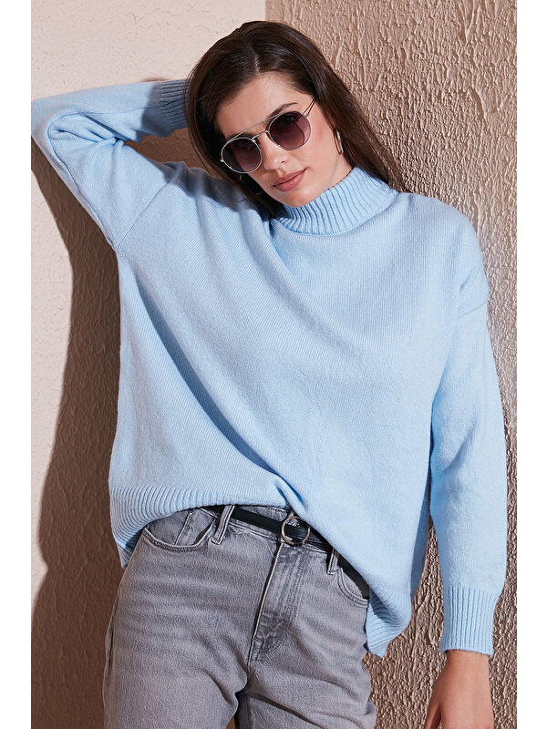 Lela Premium Oversize Fit Balıkçı Yaka Yumuşak Dokulu Triko Kazak 680KZ00469