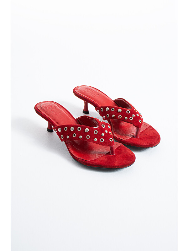 DUXAL SHOES Madison Kadın Hakiki Deri Zımba Detaylı Parmak Arası Topuklu Terlik Sandalet