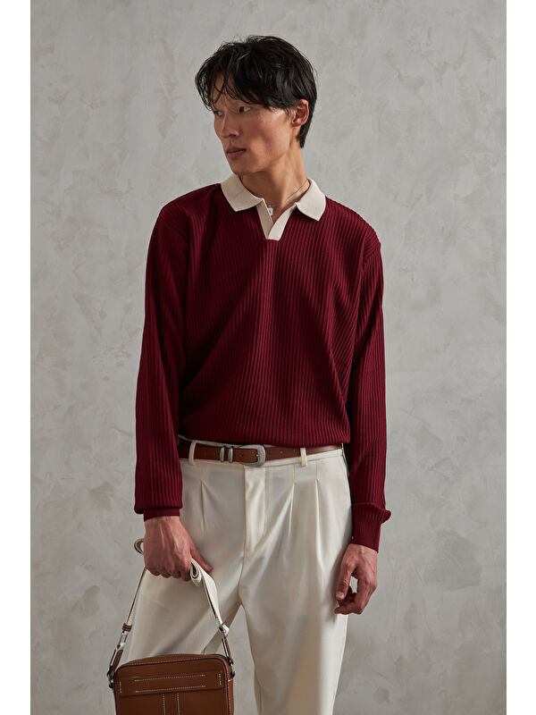 HYMAN Erkek Polo Yaka Nopeli Oversize Triko Kazak