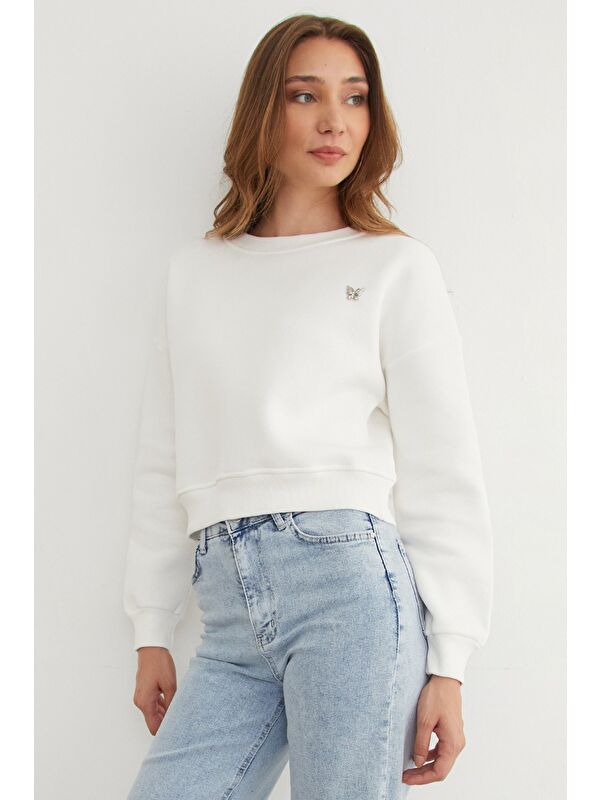 Fullamoda 3 İplik Metal Kelebek Aksesuarlı Sweatshirt
