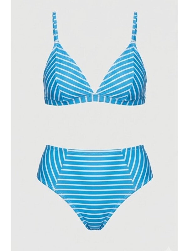 C&City Yüksek Bel Üçgen Bikini Takım 3228 Turkuaz/Beyaz