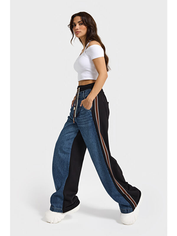 It's Basic Kadın Koyu Jean Rengi 2w5-5 Straight Fit Bol Kesim Tasarım Denim Jean