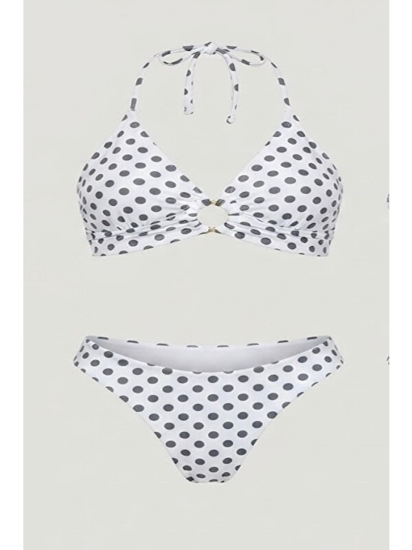C&City Halka Detay Üçgen Bikini Takım 3278 Beyaz/Siyah