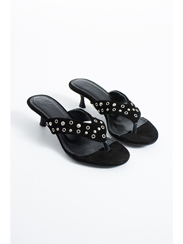 DUXAL SHOES Madison Kadın Hakiki Deri Zımba Detaylı Parmak Arası Topuklu Terlik Sandalet