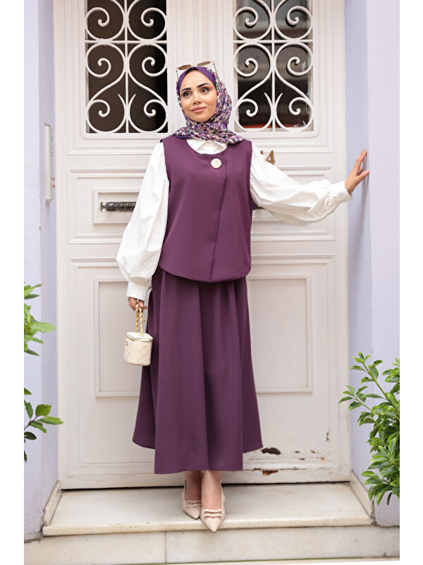 Locco Moda Kadın Yelekli Takım Mor