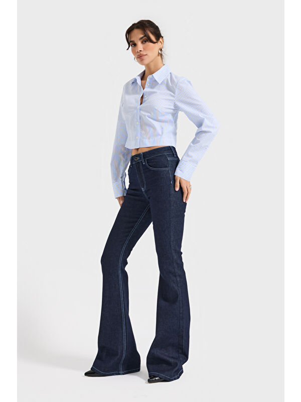 It's Basic Kadın İndigo Renk 7w5-50 Flare Fit Viskon Elastan Kumaş Denim Jean
