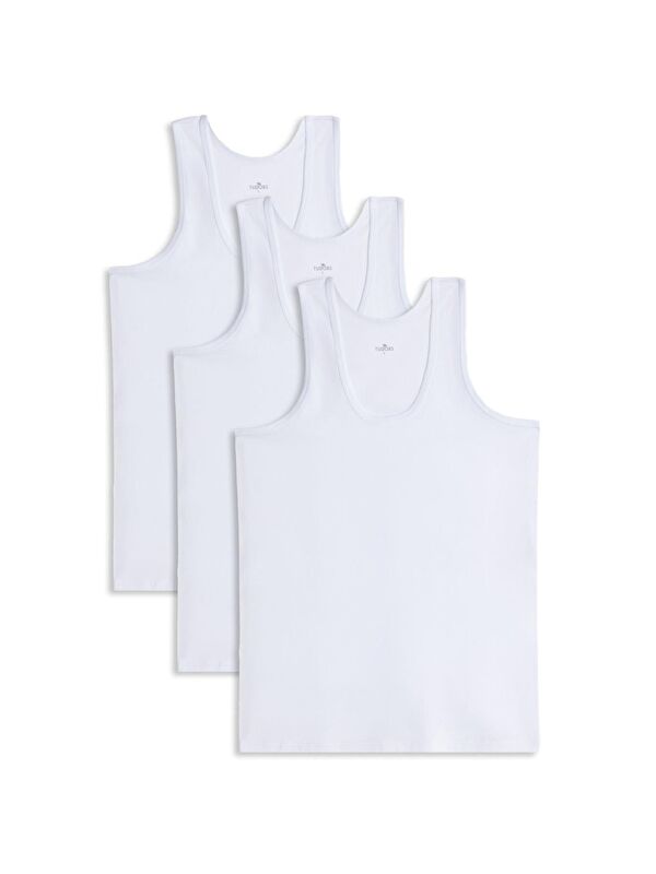 TUDORS 3 Adet Compact Penye Beyaz Erkek Atlet %100 Pamuk Standart Fit Normal Kesim 3'Lü Paket