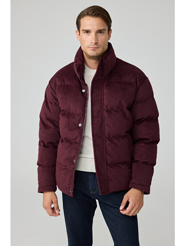 Danger Erkek Su Geçirmez Kadife Puffer Şişme Mont Bordo