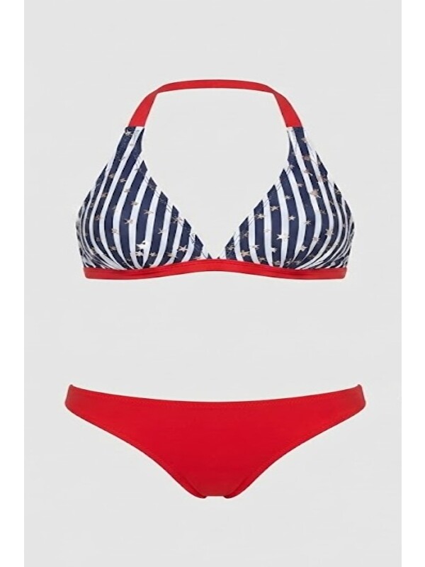 C&City Uzun Üçgen Bikini Takım 3202 Lacivert/Kırmızı