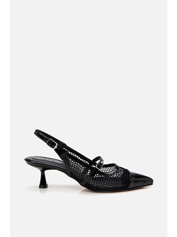 Kadın Rugan Siyah Fileli Stiletto - Görsel 2