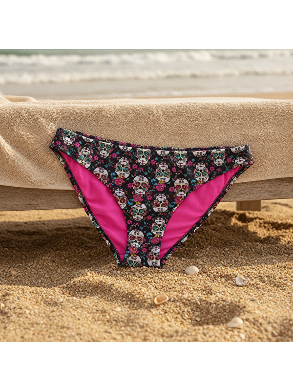 Bonbon Kadın Plaj Giyim Siyah Renk Desenli Bikini Alt Bb2564