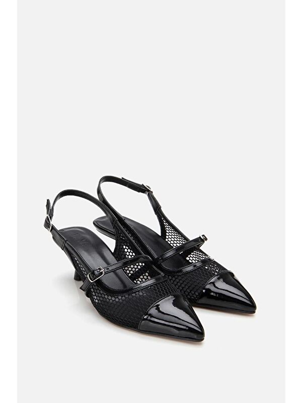 Kadın Rugan Siyah Fileli Stiletto - Görsel 3