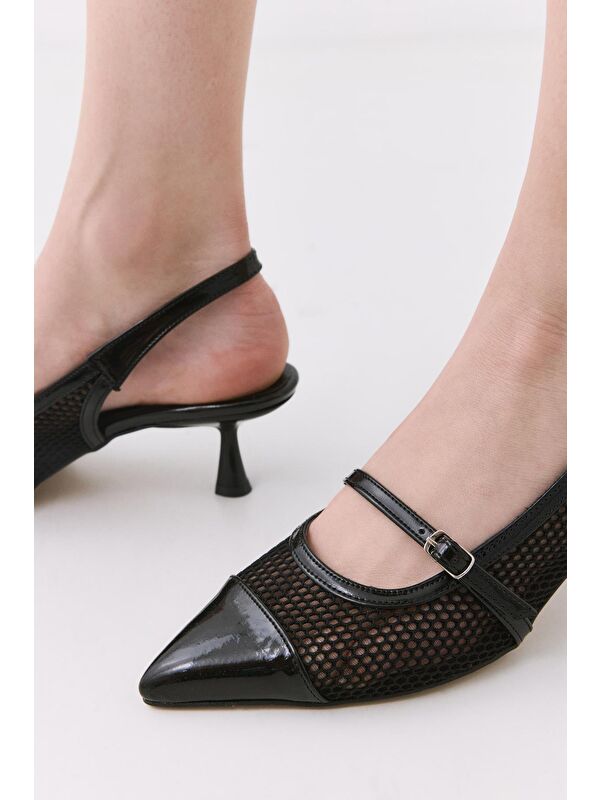 Kadın Rugan Siyah Fileli Stiletto - Görsel 4