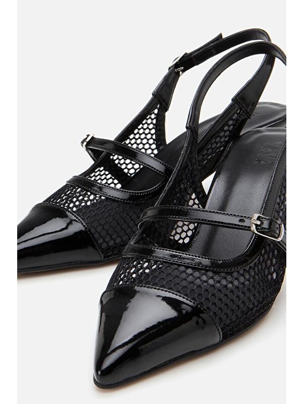 Kadın Rugan Siyah Fileli Stiletto - Görsel 6