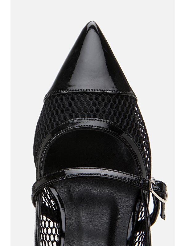 Kadın Rugan Siyah Fileli Stiletto - Görsel 7