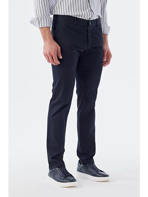JAKAMEN Lacivert Extra Slim Fit Pamuklu Yan Cep Kanvas Pantolon