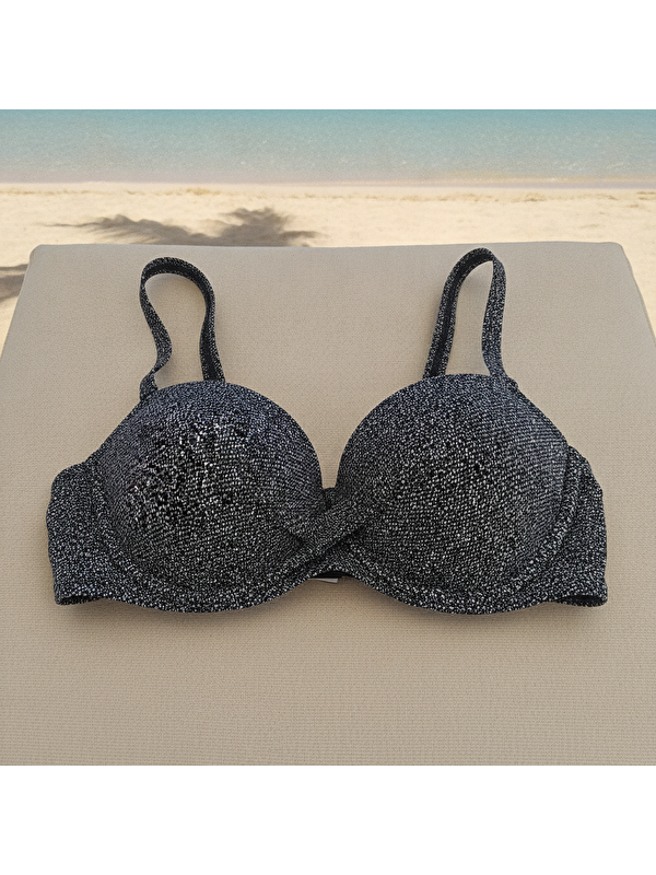 Bonbon Kadın Plaj Giyim Siyah Renk Desenli Bikini Üst Bb2570