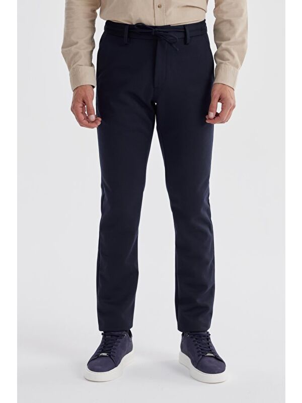 JAKAMEN Lacivert Comfort Fit Beli Lastikli Yan Cep Jogger Pantolon